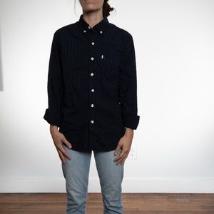 Navy shirt with white dots